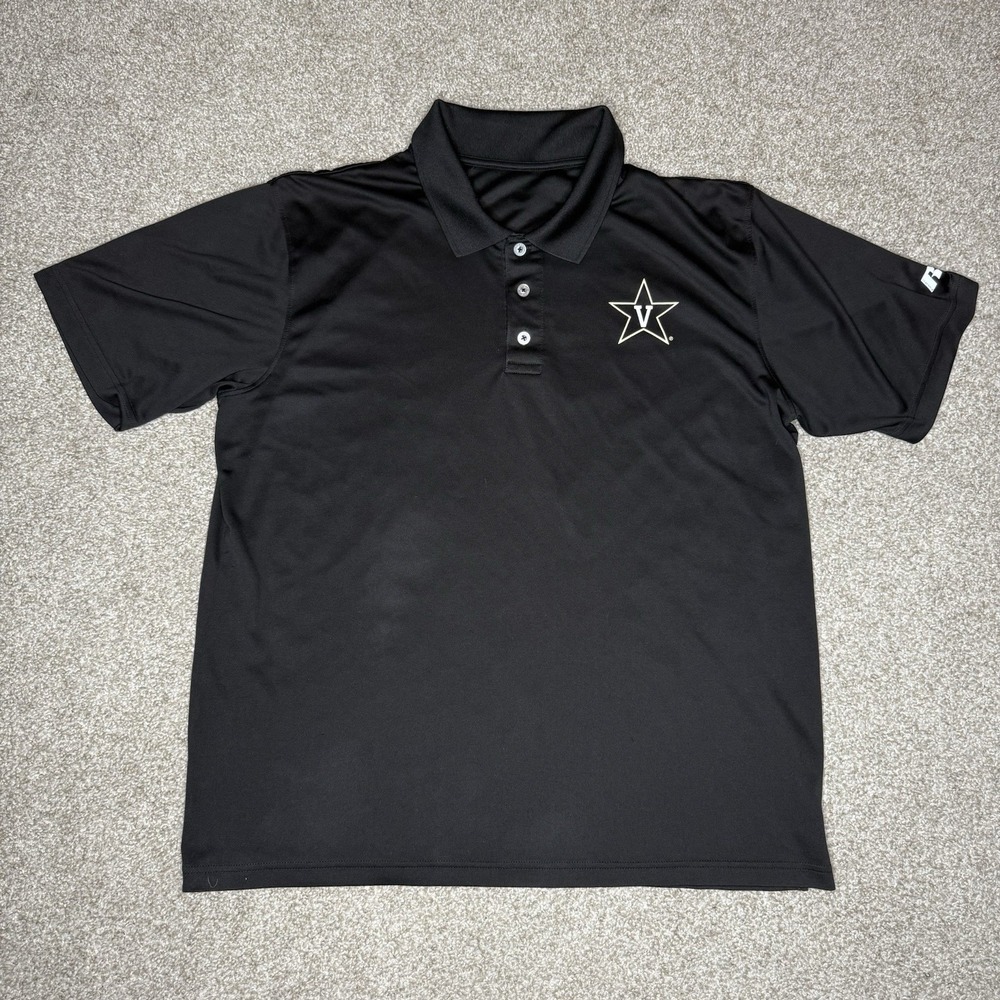 Vanderbilt Commodores Russell Polo Shirt Men's XLarge Black Short Sleeve